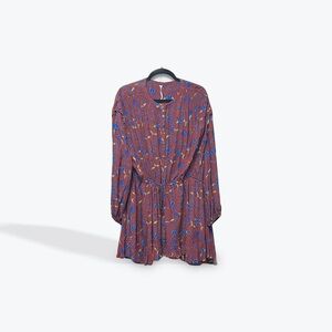 Free People Long Sleeve Dress in Burg and Blue SZ M